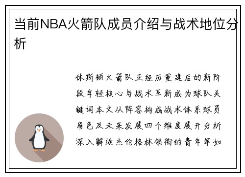 当前NBA火箭队成员介绍与战术地位分析